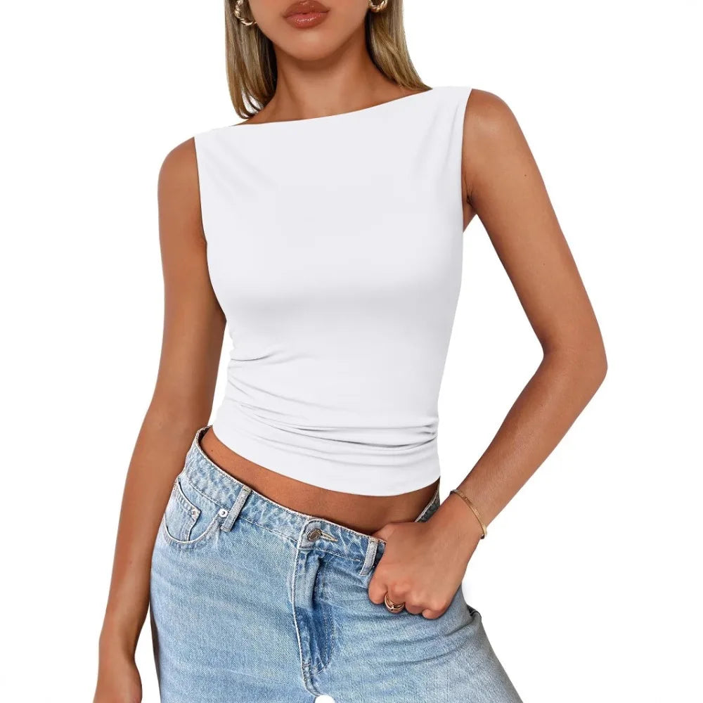 Women's Sleeveless Backless Fitted Tank Top for Minimalist Casual Streetwear Summer Fashion Style