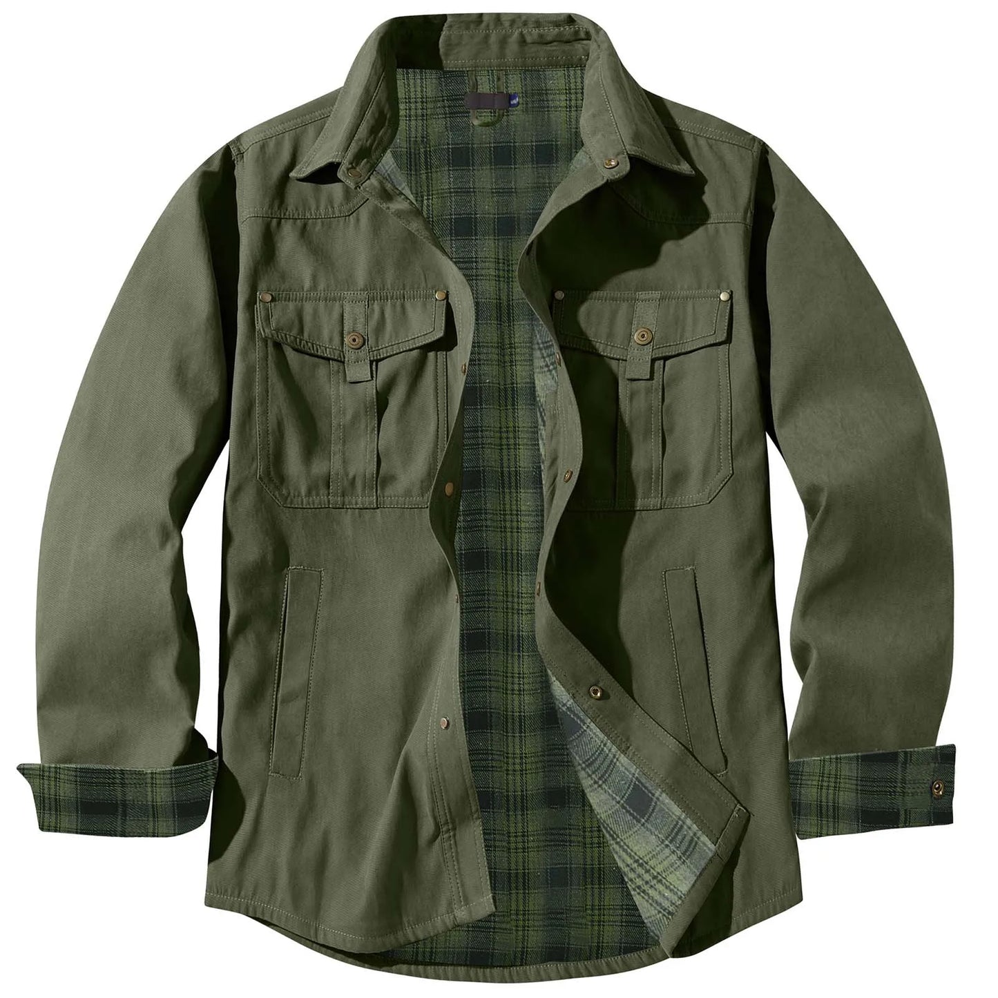 Men's Plaid-Lined Utility Overshirt Jacket with Vintage Casual Styling