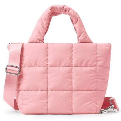 Small Quilted Nylon Puffer Crossbody Tote Bag with Adjustable Strap