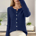 Women's Ribbed Button Front Relaxed Knit Contemporary Sweater Cardigan Top