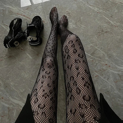 Floral Lace Fishnet Pantyhose High Waist Alternative Fashion Patterned Tights