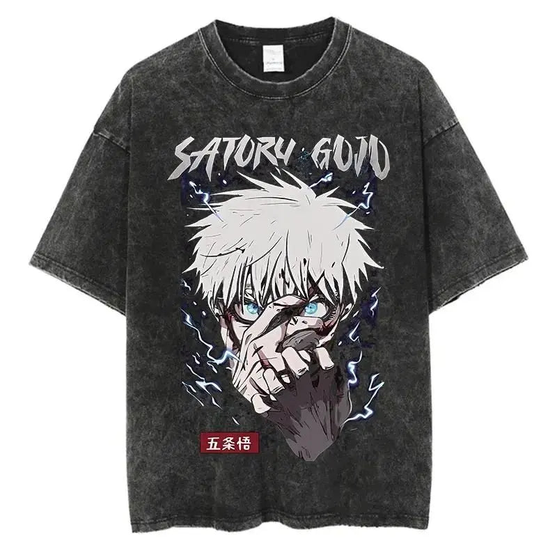 Vintage Washed Oversized Graphic Streetwear Tee with Bold Illustrated Energy Design