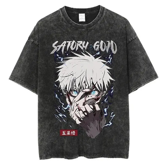 Vintage Washed Oversized Graphic Streetwear Tee with Bold Illustrated Energy Design