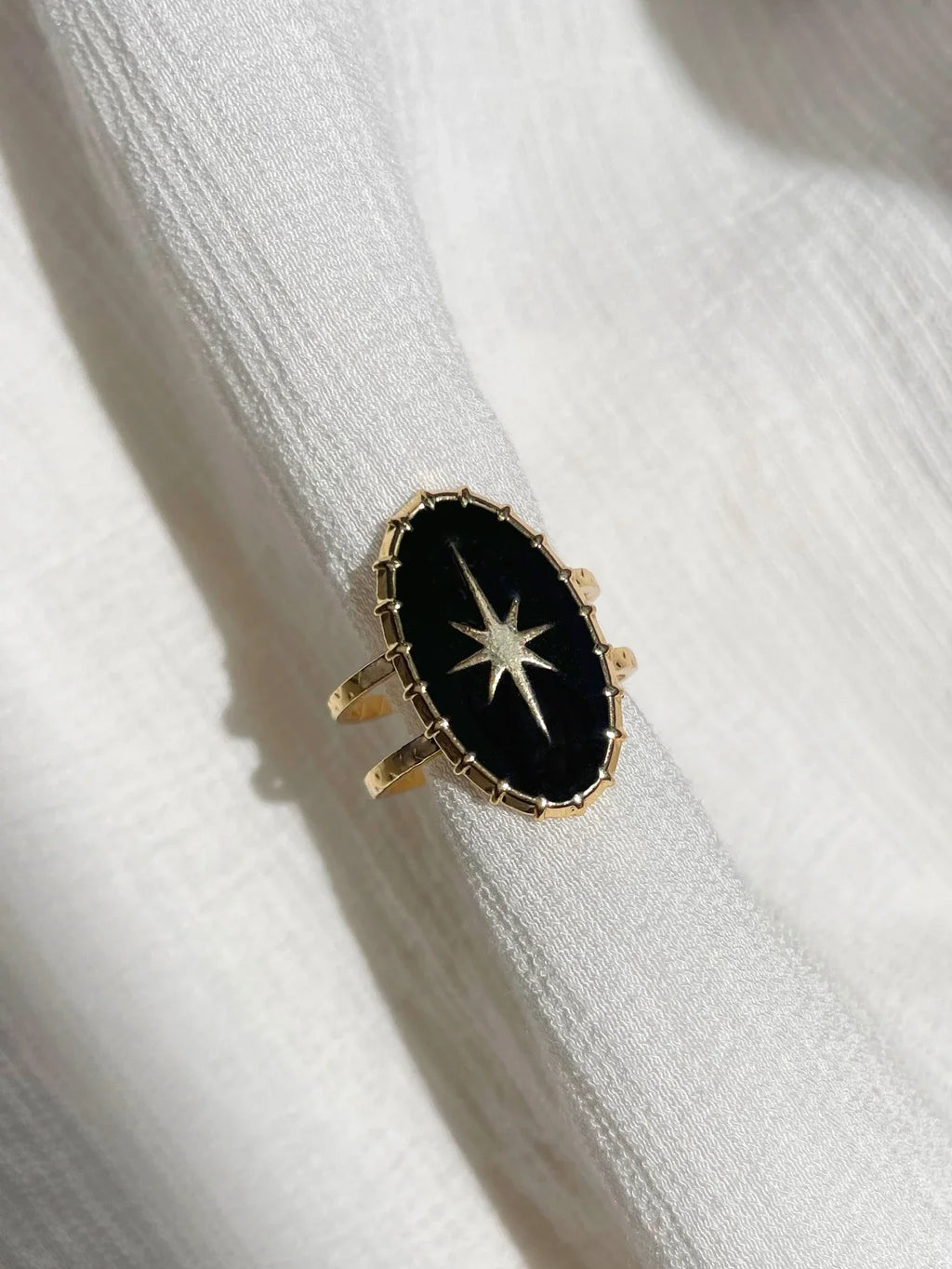 Celestial Oval Cuff Ring with Gothic Star Inspired Statement Design