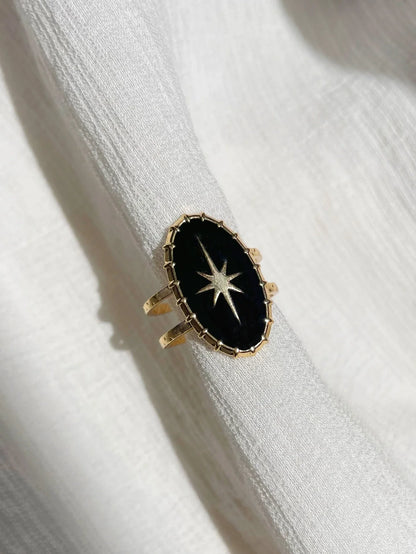 Celestial Oval Cuff Ring with Gothic Star Inspired Statement Design