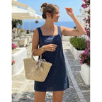 Navy Blue Square Neck Sleeveless Mini Dress with Relaxed Shift Silhouette