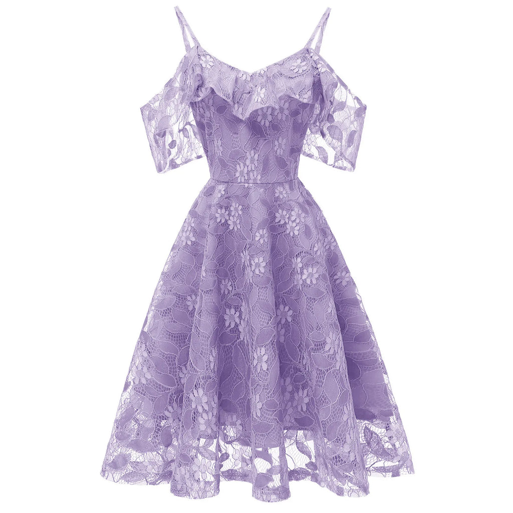 Floral Lace Overlay Cold Shoulder Alternative Fashion Mini Dress