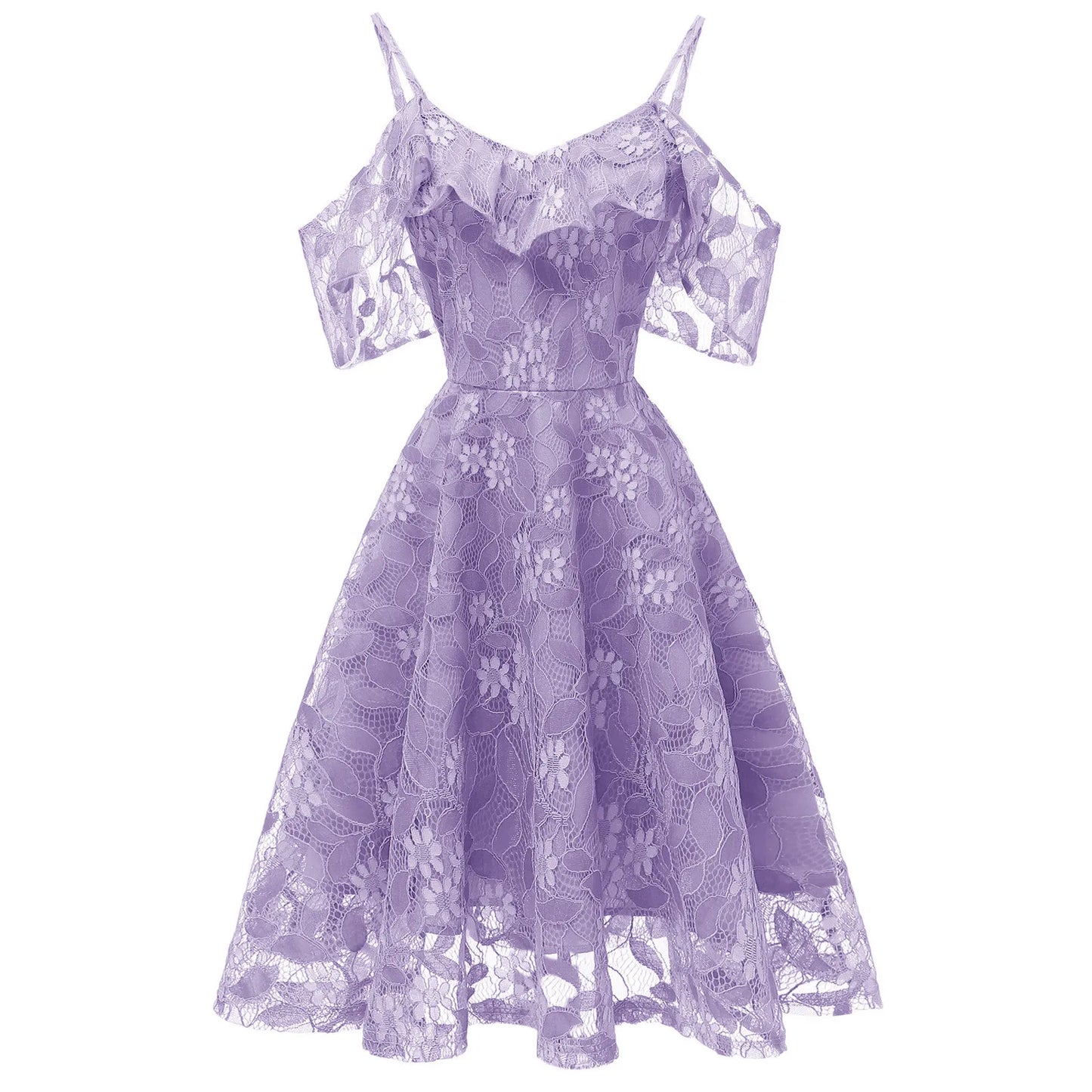 Floral Lace Overlay Cold Shoulder Alternative Fashion Mini Dress