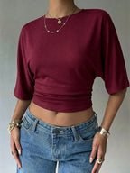 Batwing Sleeve Crop Tee with Relaxed Fit and Minimalist Casual Style