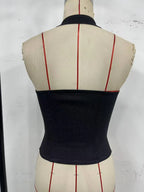 Color Block Halter Corset-Inspired Crop Top with Button Front and Structured Fit