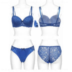 Cobalt Blue Floral Lace Contour Push-Up Bra and Matching Hipster Panty Set