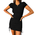 Ruched Bodycon Mini Dress with Drawstring Side and Short Sleeves