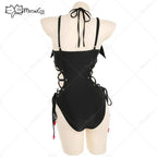 Women's Halter Cutout One-Piece Swimsuit with Decorative Side Ties and Statement Silhouette