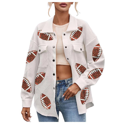 Retro Sports Graphic Button Front Oversized Casual Bomber Style Jacket