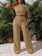 Women's Knit Crop Top and Wide Leg Pants Co-Ord Set