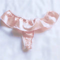 Romantic Glossy Pink Ruffled Thong Panty with Delicate String Back