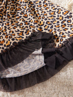 Leopard Print A-Line Slip Nightdress with Black Lace Trim and Ruffled Hem