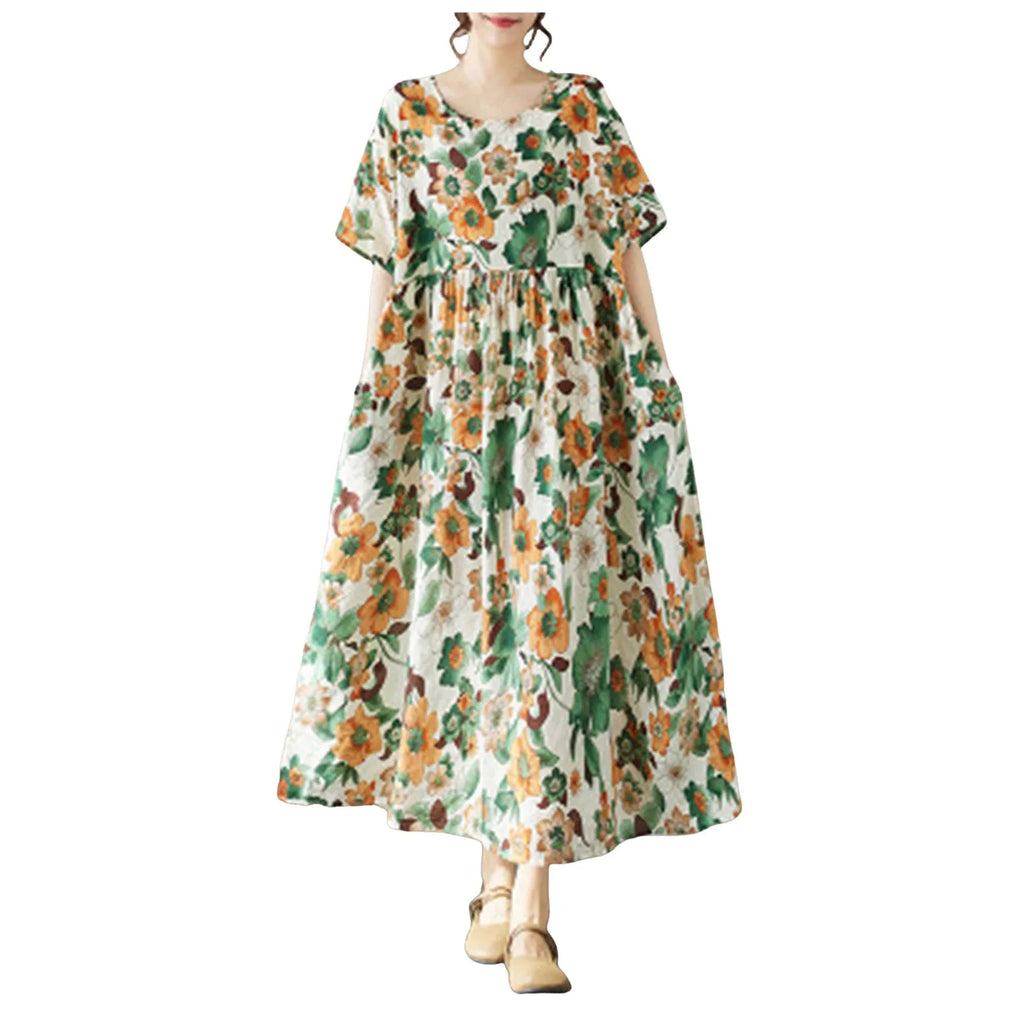 Boho Pleated Maxi Dress with Relaxed Silhouette for Everyday Styling