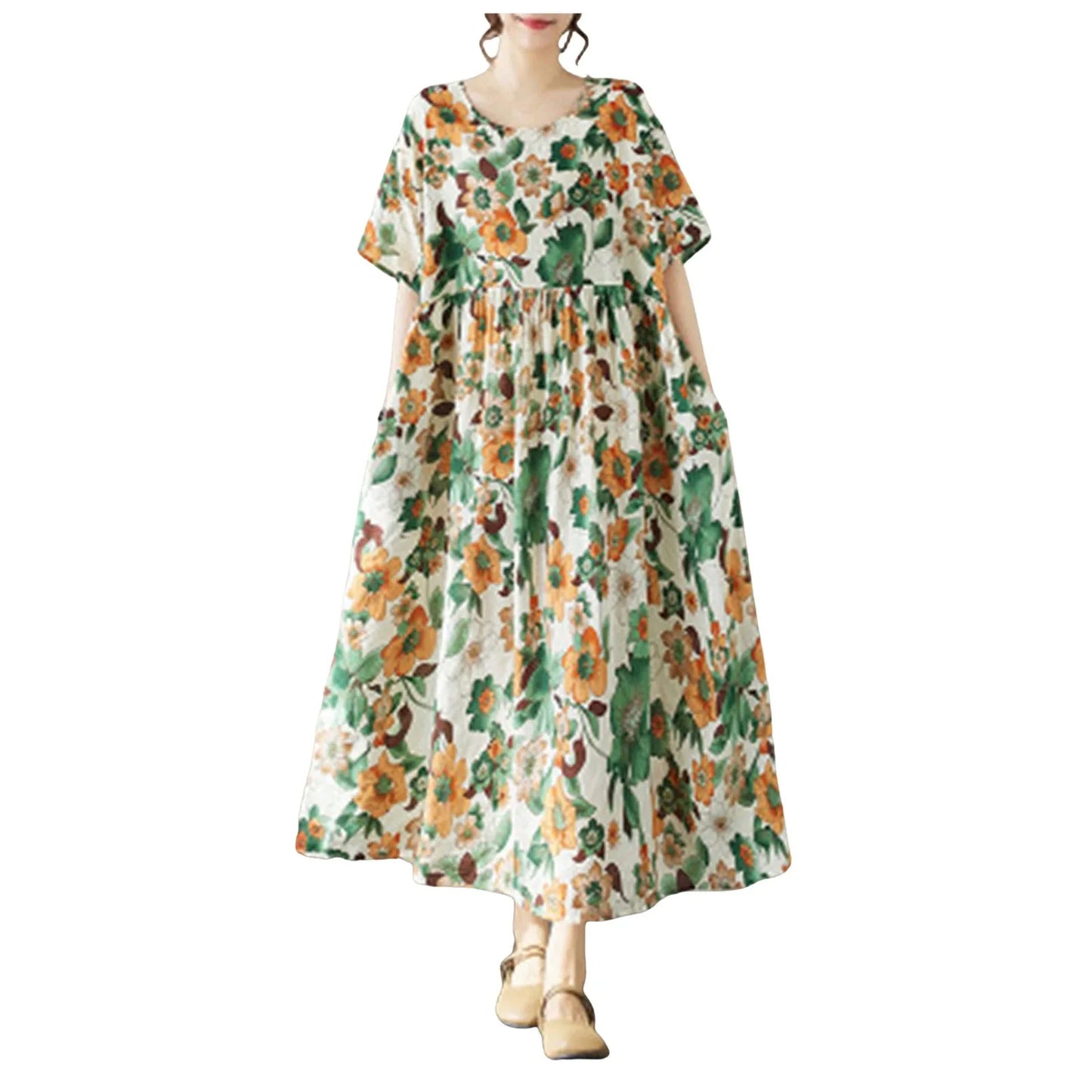 Boho Pleated Maxi Dress with Relaxed Silhouette for Everyday Styling