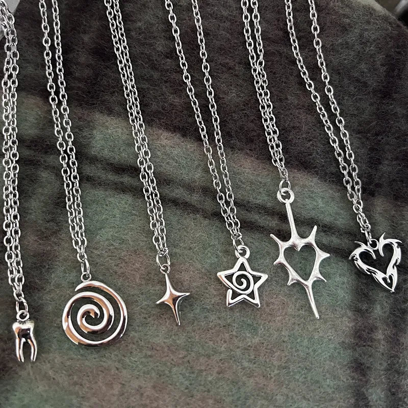 Y2K Charm Pendant Necklace Set Gothic Grunge Alternative Statement Jewelry