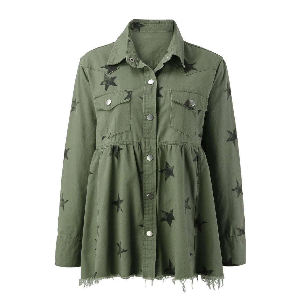 Women's Cropped Denim Style Button Front Jacket Relaxed Casual Streetwear Outerwear