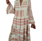 Bohemian Print Maxi Dress with V Neck and Flowy Long Sleeves