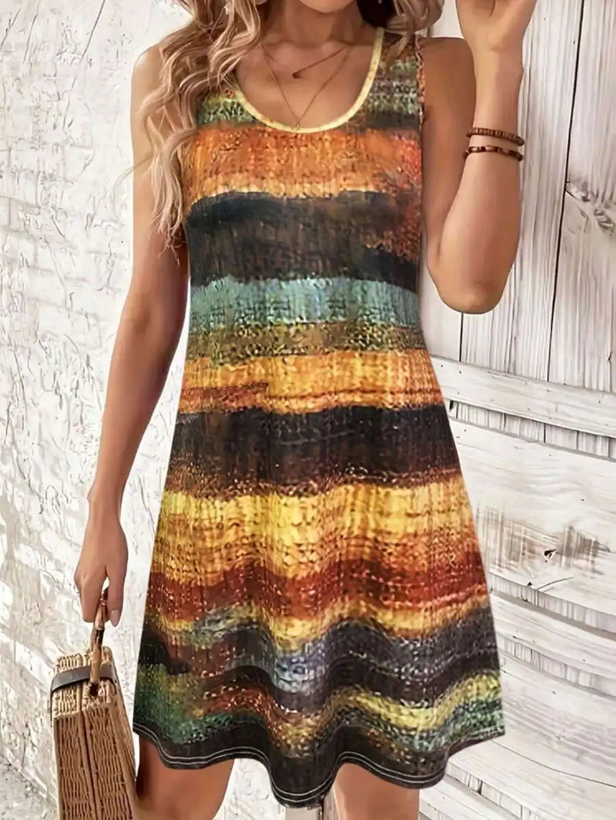 Striped Sleeveless Mini Dress With Relaxed A-Line Beachwear Inspired Silhouette