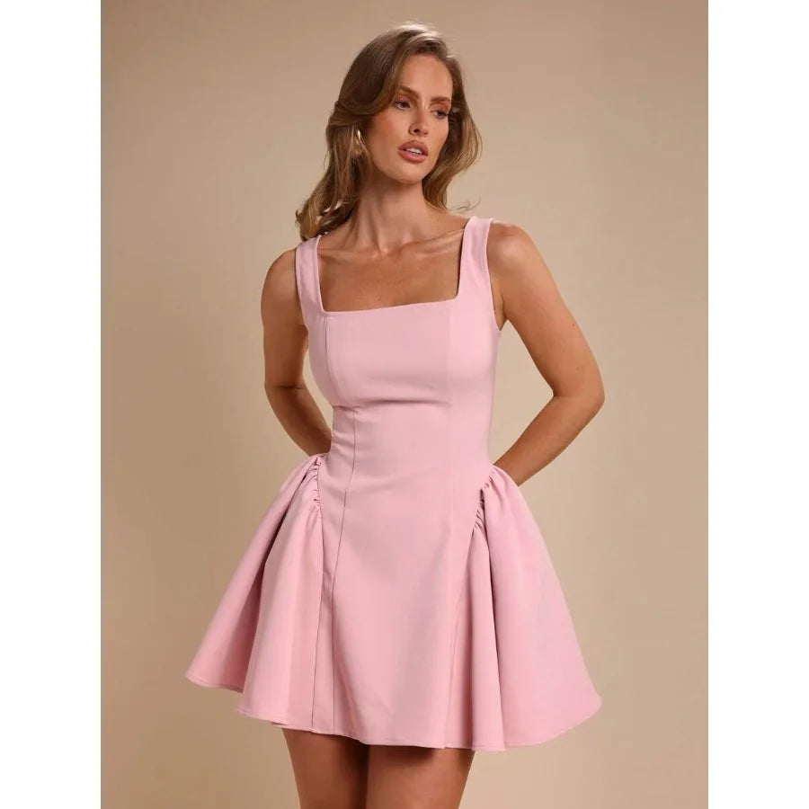 Minimal Sleeveless Mini Dress with Structured Flared Skirt Silhouette