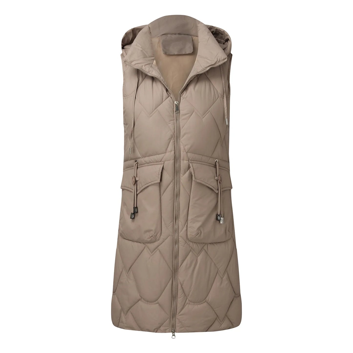 Women's Long Quilted Hooded Puffer Vest Relaxed Casual Streetwear Layering Outerwear