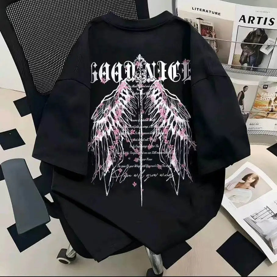 Vintage Graphic Streetwear Cotton T-Shirt With Wing Inspired Artwork Design