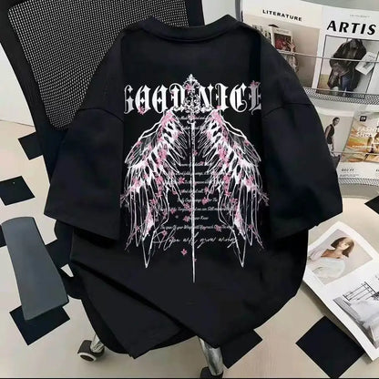 Vintage Graphic Streetwear Cotton T-Shirt With Wing Inspired Artwork Design