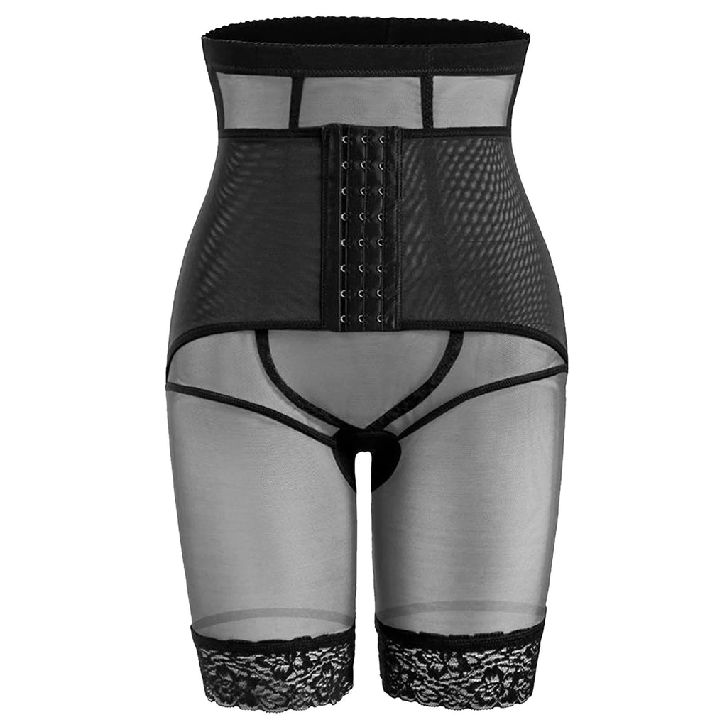 High-Waisted Padded Shaping Brief with Front Hook Closure and Lace Hem