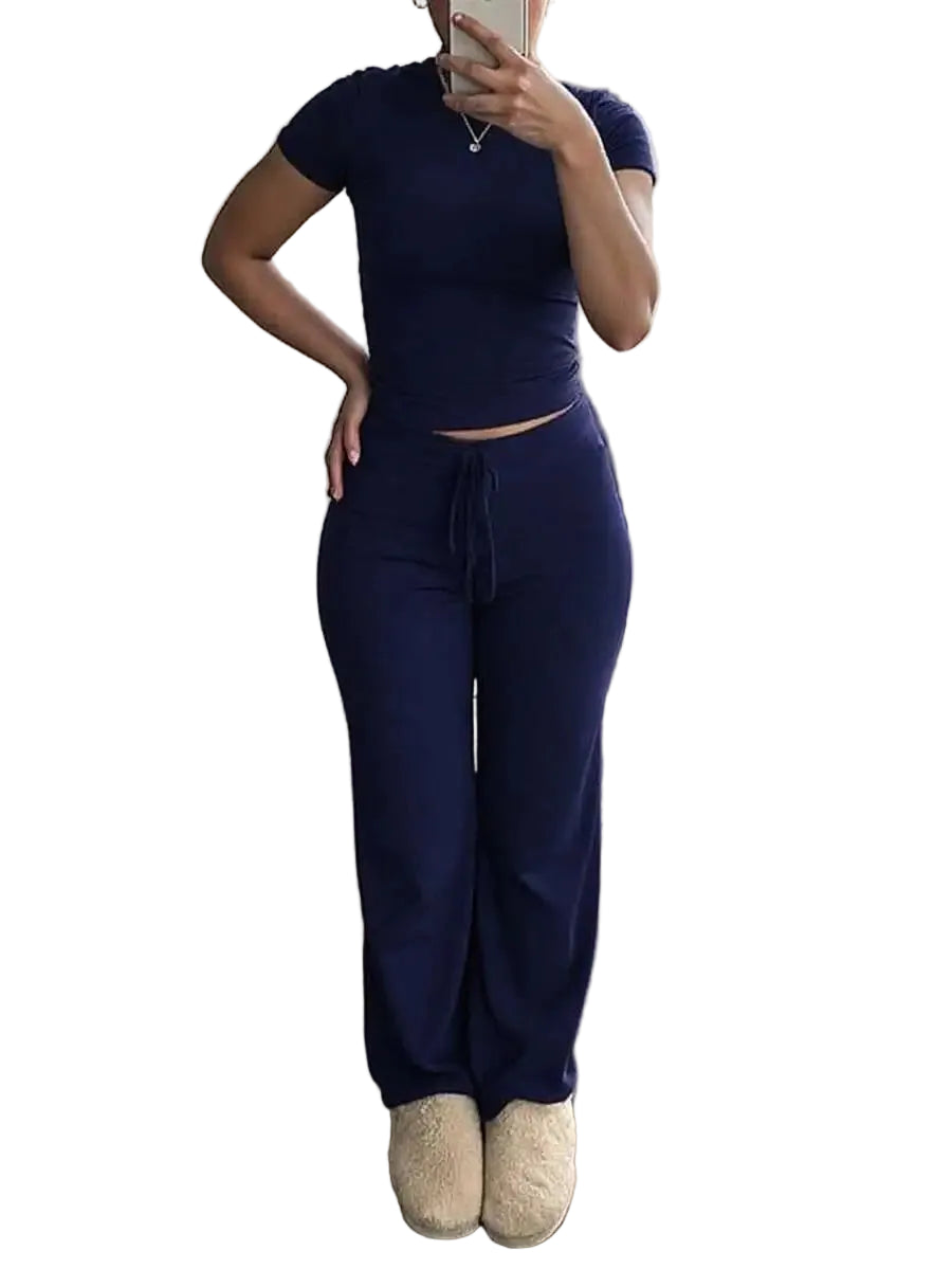 Women's Short Sleeve T-Shirt and Pants Co-Ord Set Relaxed Casual Outfit