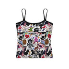 Graphic Print Spaghetti Strap Crop Top with Slim Fit Streetwear Style