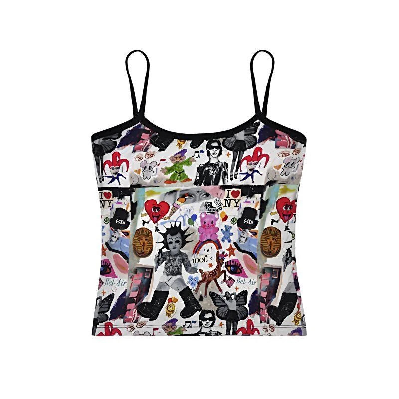 Graphic Print Spaghetti Strap Crop Top with Slim Fit Streetwear Style