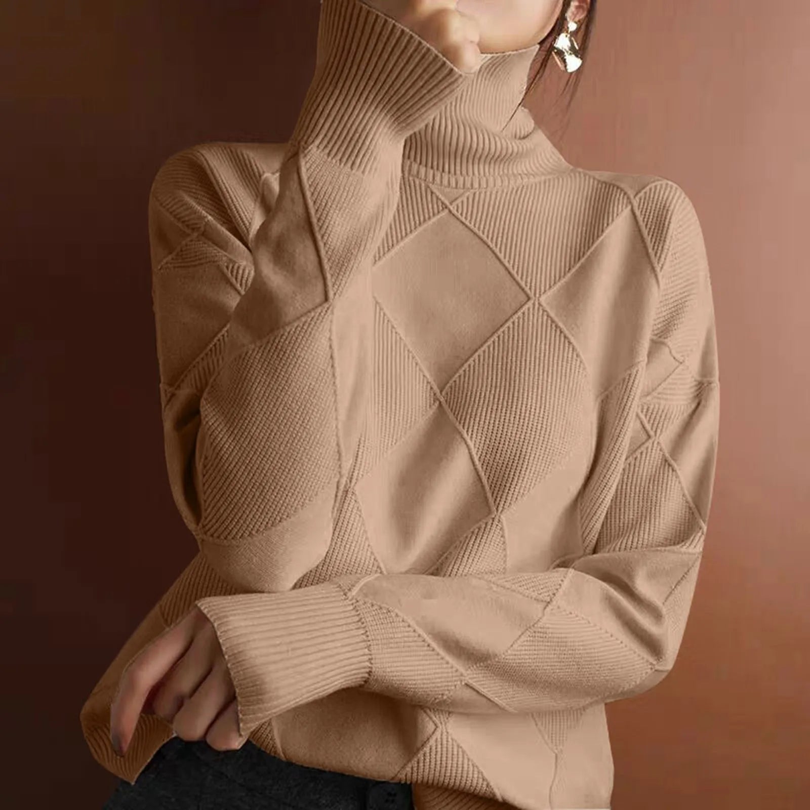 Women's Minimalist Turtleneck Ribbed Knit Pullover Sweater With Relaxed Silhouette