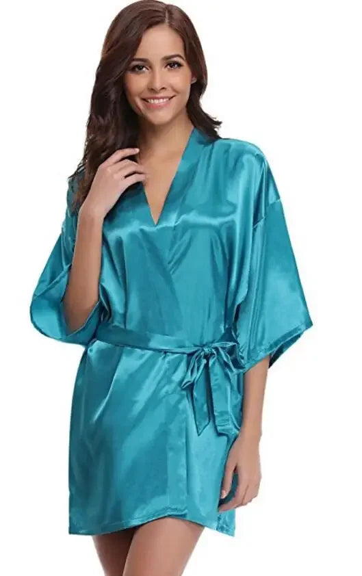 Classic Solid Satin-Finish Wrap Robe with Matching Tie Belt