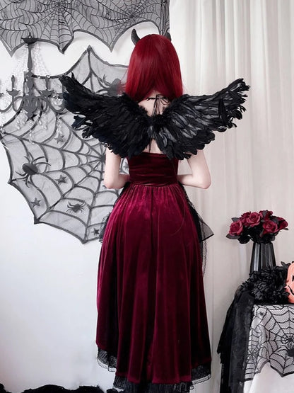 Dark Gothic Corset Dress with Dramatic Cape Alternative Fashion Styling