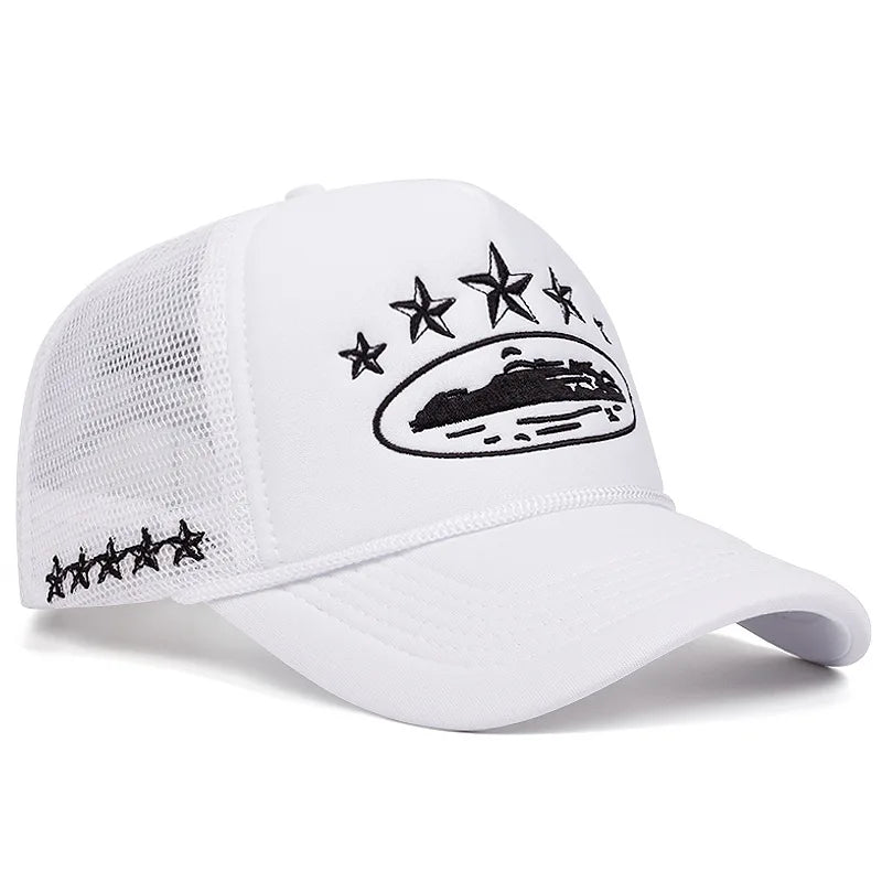 Printed Mesh Trucker Cap Adjustable Curved Brim Casual Streetwear Outdoor Hat