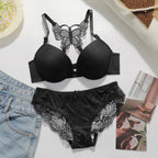 Crimson Red Front-Closure Bra Set with Lace Butterfly Racerback