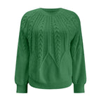 Women's Textured Crew Neck Relaxed Fit Contemporary Knit Sweater Top