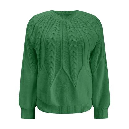 Women's Textured Crew Neck Relaxed Fit Contemporary Knit Sweater Top