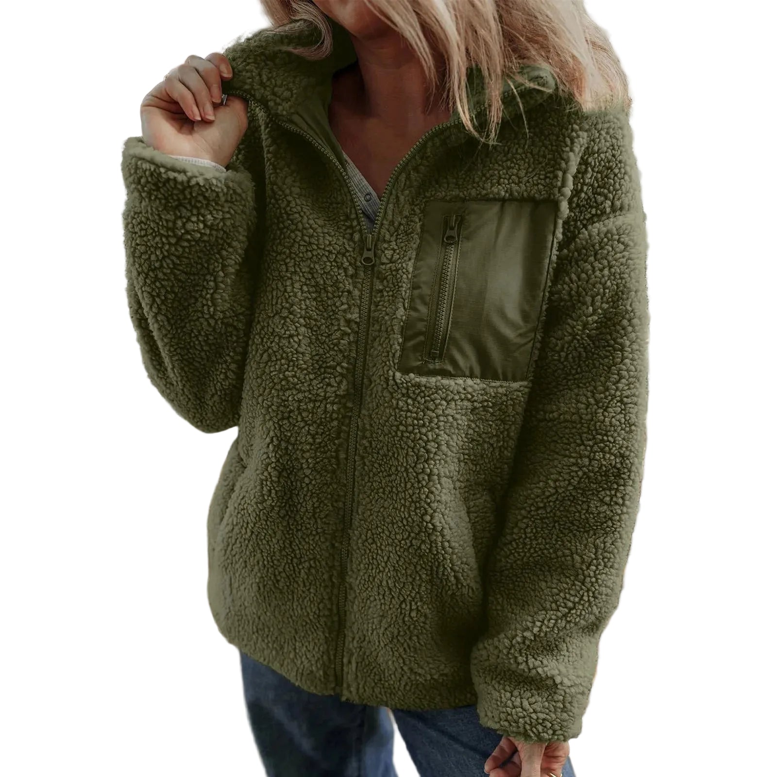 Women's Plush Teddy Fleece Zip Jacket with Relaxed Hooded Everyday Comfort Style