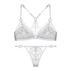 Edgy Black Geometric Strappy Wire-Free Bra and Thong Set
