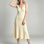 Sleeveless V-Neck A-Line Midi Dress in Vibrant Chartreuse