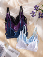 Five-Piece Unlined Floral Lace Underwire Bra Set with Scalloped Edging