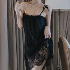 Soft Sage Green Sheer Babydoll Nightgown with Floral Lace Appliqué and Ribbon Ties
