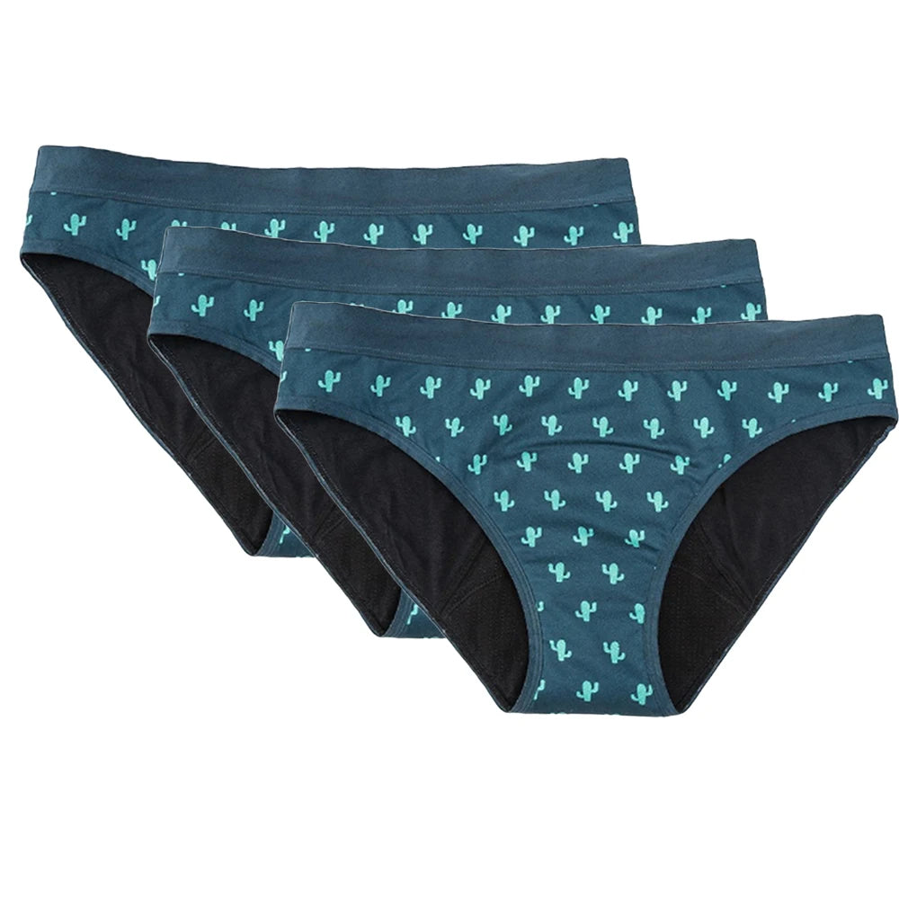 Three-Piece Floral Print Menstrual Brief Set with Contrast Waistbands