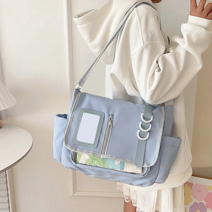 Utility Nylon Crossbody Messenger Bag with Multi Panel Streetwear Styling