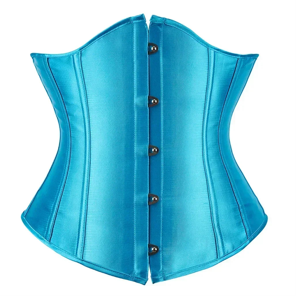 Satin Underbust Corset with Busk Front Closure and Structured Waist Silhouette